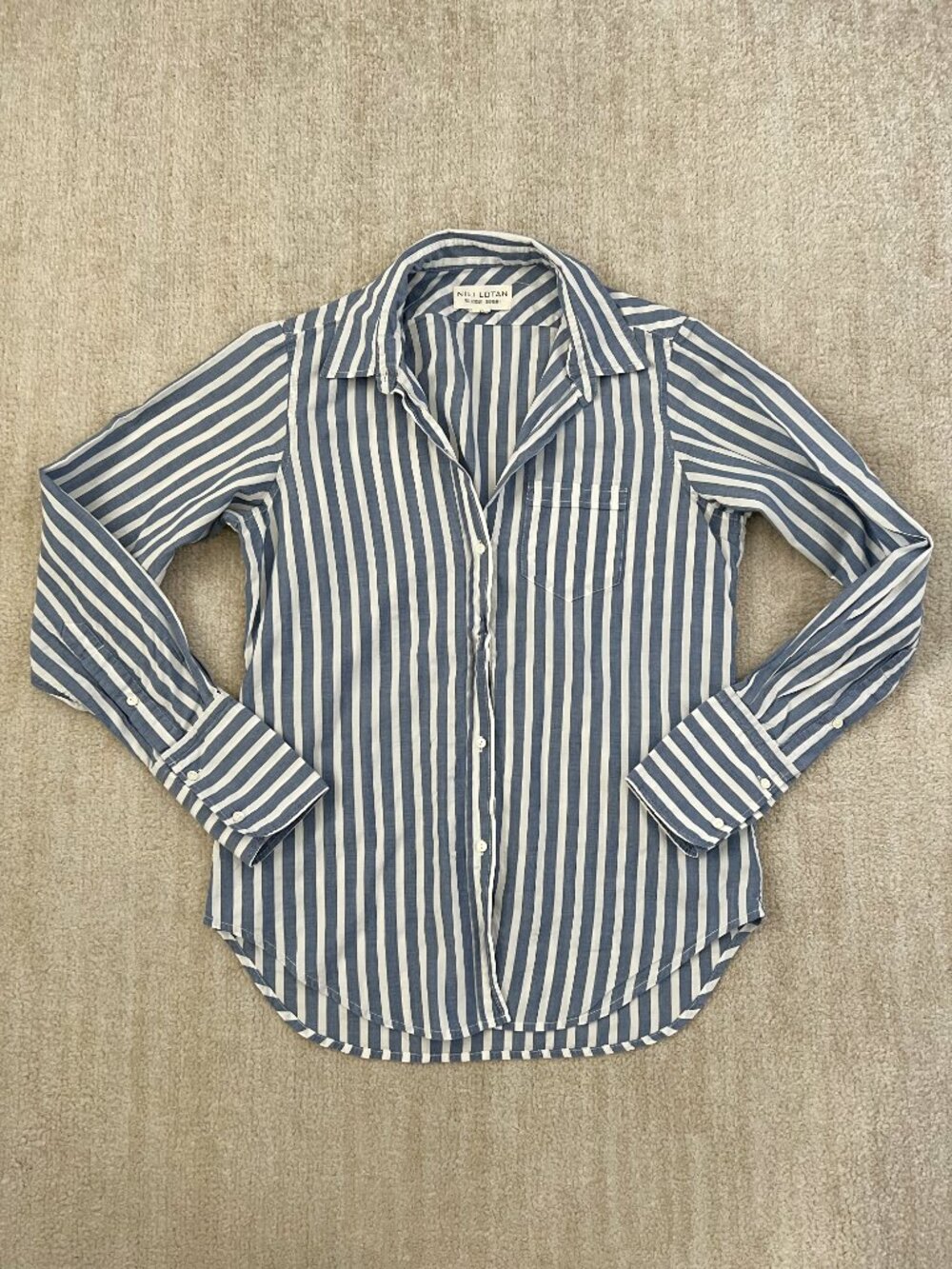 Nili Lotan Cotton Blue White Stripe Button Up Shirt Top XS Summer